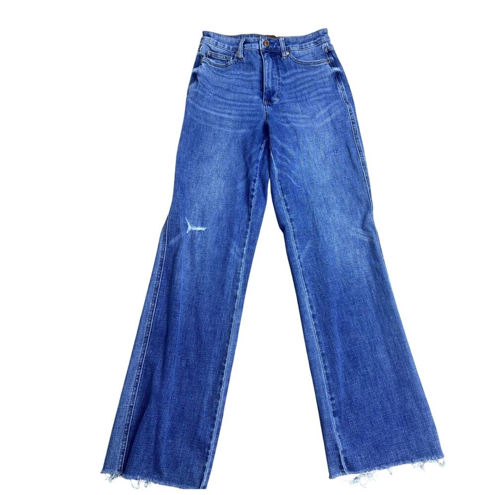 Judy Blue Jeans Women’s 7/28 Mid Wash Straight Leg Raw Hem Distressed Denim